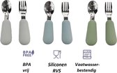 Ensemble de 3 couverts Bébé - Fourchette et cuillère en acier inoxydable - Ensemble de couverts pour enfants - Blauw , Grijs et vert