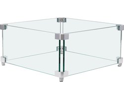 Vierkante Vuurtafel, Windscherm voor Gashaard - 380 X 380 X 180 Mm, 8 Mm Dik, Helder Gehard Glas Bescherming met Beugel en Voeten