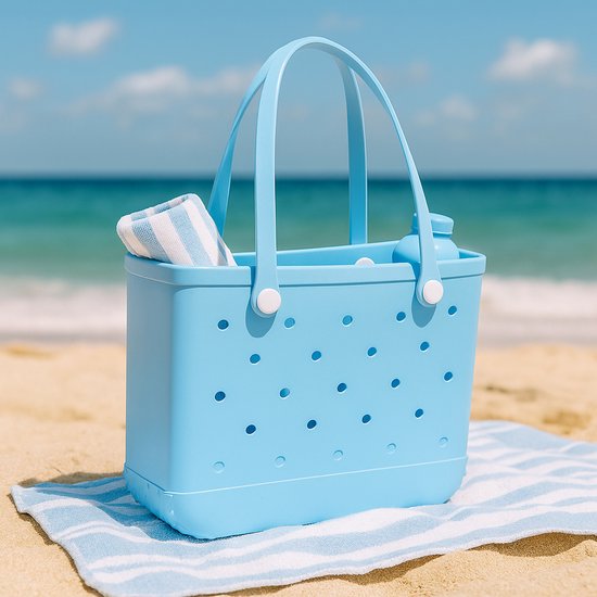 Sorprese Strandtas & Weekendtas - 38x13x31 cm - EVA Waterdicht & Zandproof - Lichtgewicht & Stevig - Lichtblauw - Dames & Heren - Schoudertas - Shopper