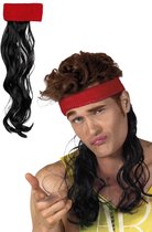 KIMU Hoofdband Matje Zwart Haar Zweetband Rood - Pruik Mullet Fout New Kids Festival