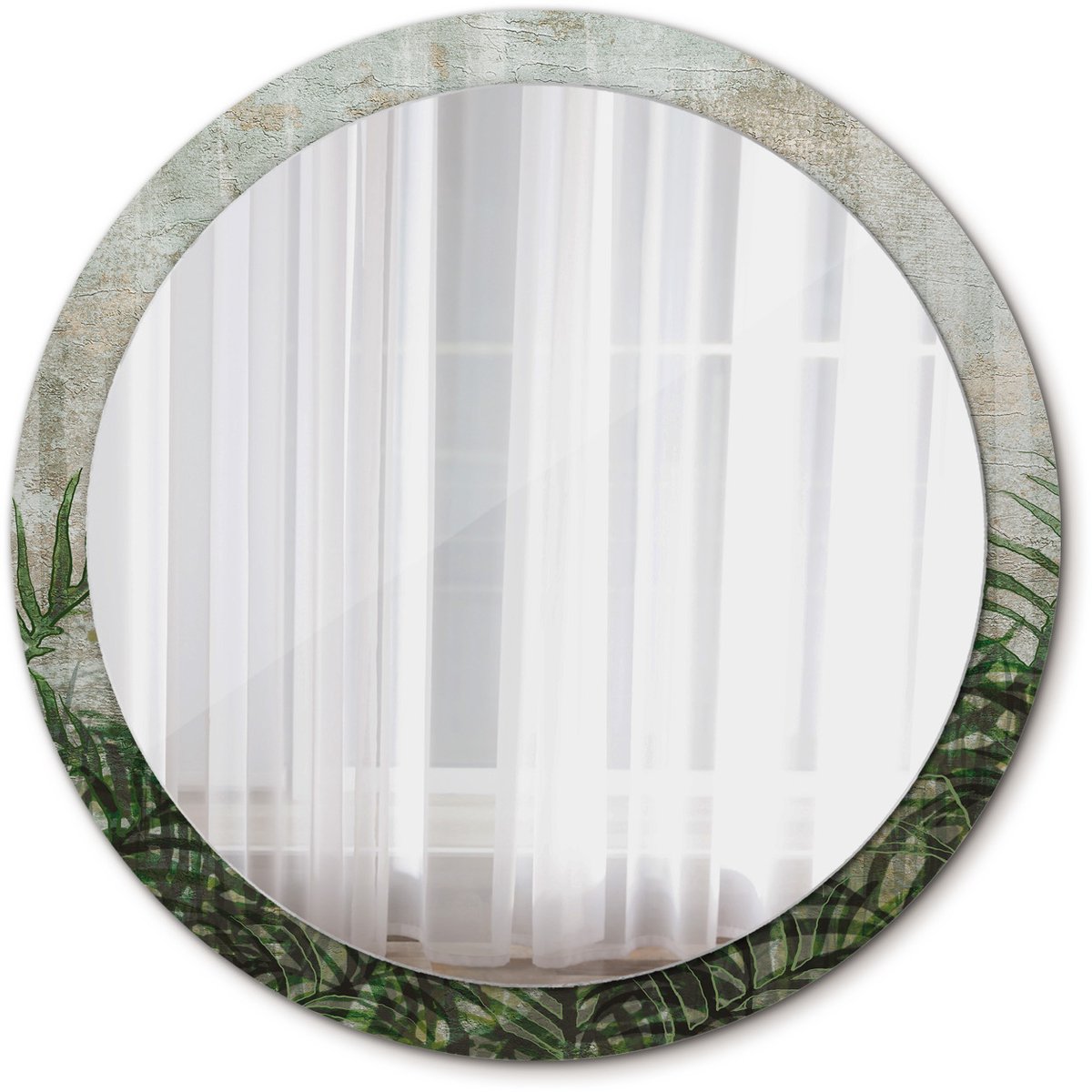 TULUP Spiegel - Ronde vorm Spiegel - op gehard Glas - Varenbladeren - Diameter: 100 cm - Design Spiegel - Design Spiegel - Groene - Decor voor woonkamer - Spiegel voor hal of entree - Make-up Spiegel - Wandmontage Groen Varenbladeren