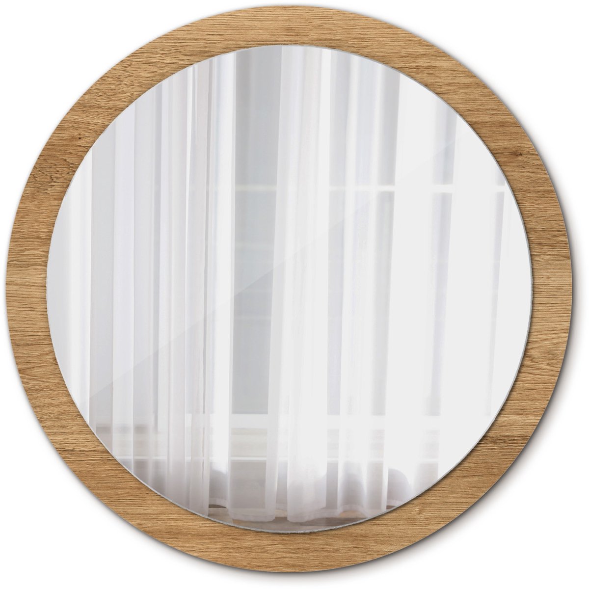 Tulup Spiegel - Ronde vorm Spiegel - op gehard Glas - Houttextuur - Diameter: 100 cm - Stijlvolle spiegel met grafisch motief - Met spiegelprint - Bruine - Badkamerspiegel - Gangspiegel - Eetkamer - Make-up Spiegel - Ronde vorm