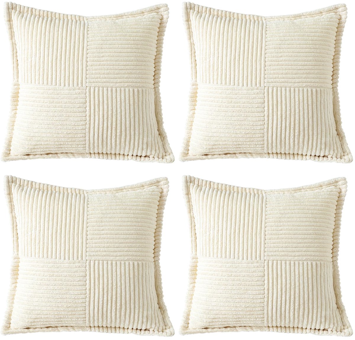 Ibenzoa Set van 4 luxe corduroy sierkussenhoezen voor bank en slaapkamer, crèmewit, 45 x 45 cm