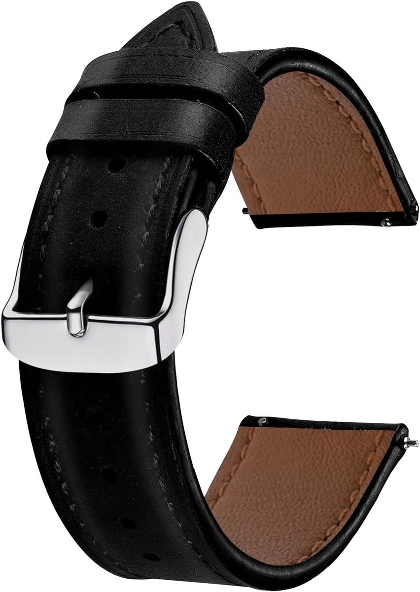 Leren armband voor horlogeband 22 mm 20 mm dames heren zacht leer verstelbare reservearmband roestvrijstalen gesp zwart