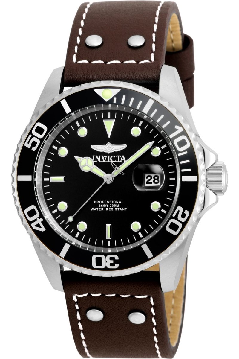 Invicta Pro Diver 22069 Heren Horloge - Waterdicht - Analoog - Quartz Uurwerk - Roestvrij Staal met zwarte Wijzerplaat - 43mm