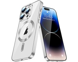 Telefoonhoesje Geschikt voor iPhone 16 Pro Max – Siliconen Hoes met Chroom – Compatibel met MagSafe – Geïntegreerde Camerabescherming – Zilver – FuturiQ