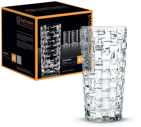 Une boîte de quatre verres 'Bossa Nova' et un verre hors de la boîte.