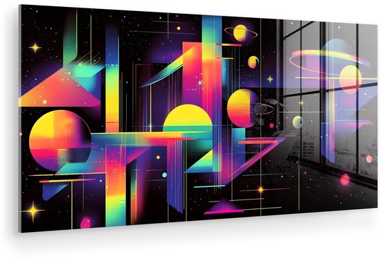 MuchoWow® Peinture sur verre 120x60 cm - Peinture sur verre acrylique - Abstrait - Formes - Coloré - Lignes - Photo sur verre - Décoration murale salon - Décoration murale chambre - Peintures