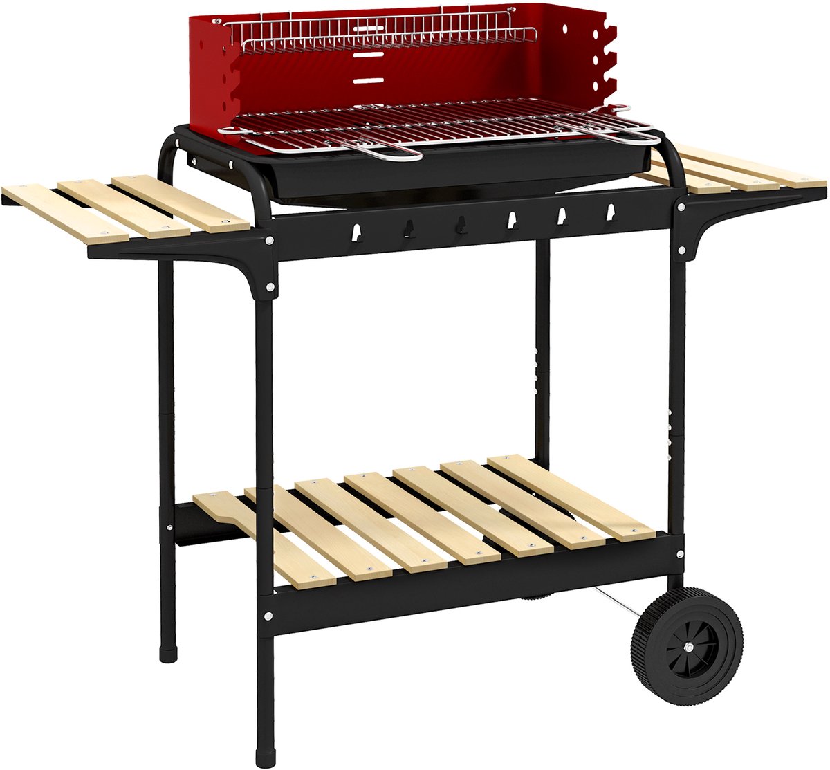 Outsunny-Holzkohlegrill-Metall, Kiefernholz-103L x 47B x 95H cm-Rot