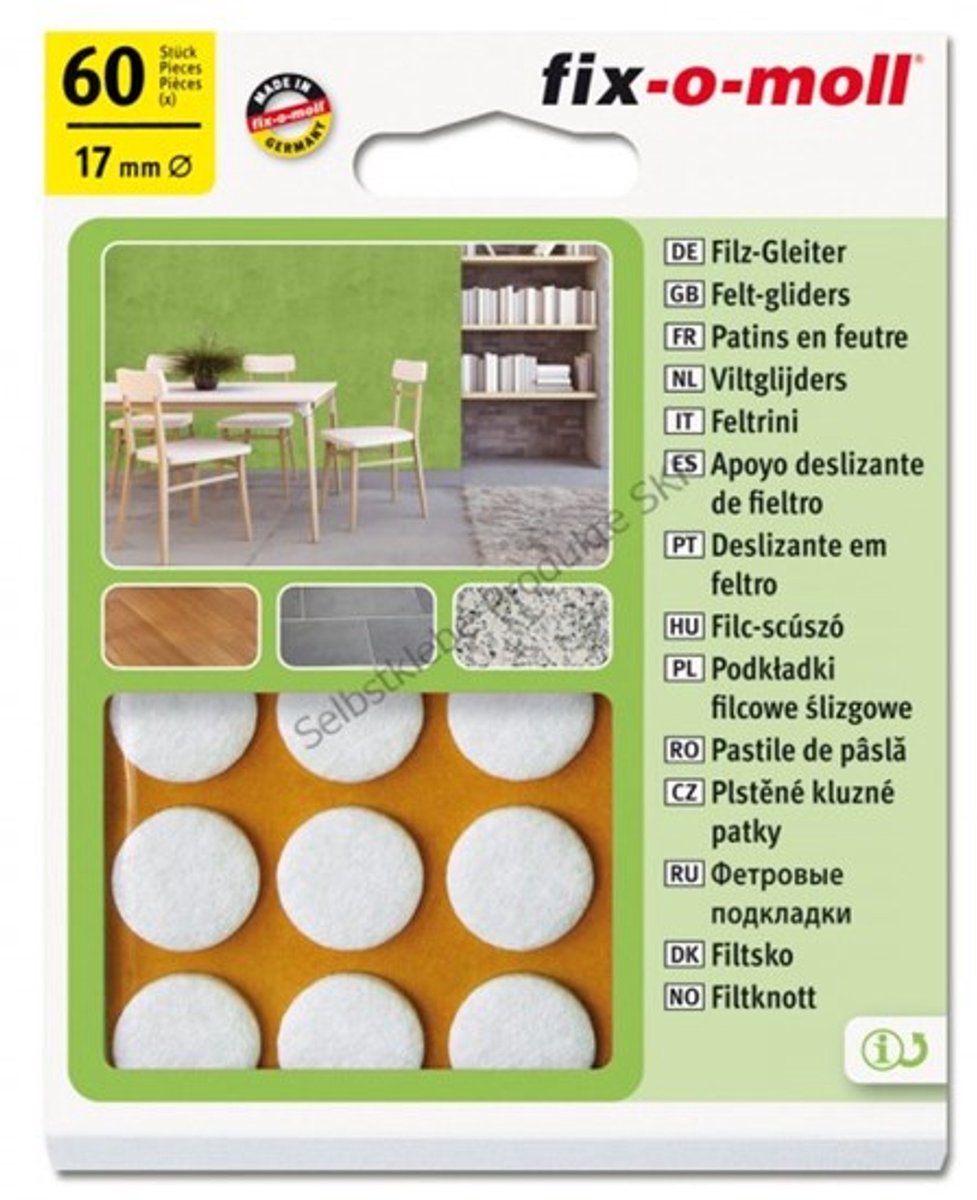 Fix-o-moll viltglijde Ø17mm wit