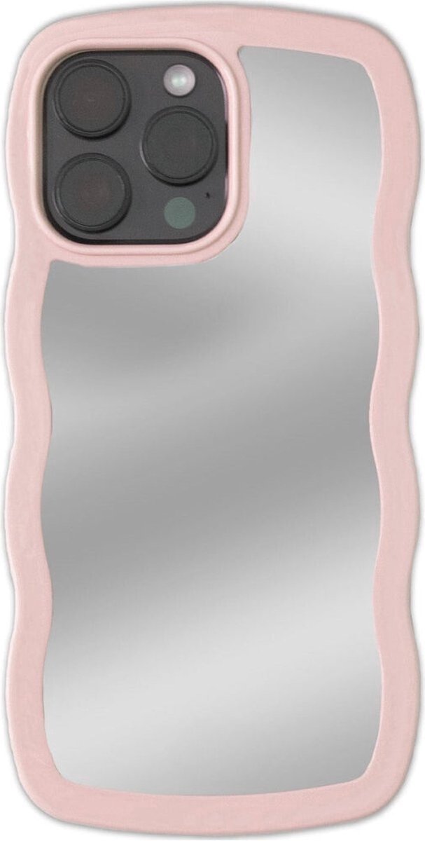 Roze Spiegelhoesje met Wavy Design – Geschikt voor iPhone 14 Pro – TPU Beschermhoes met Glanzende Afwerking