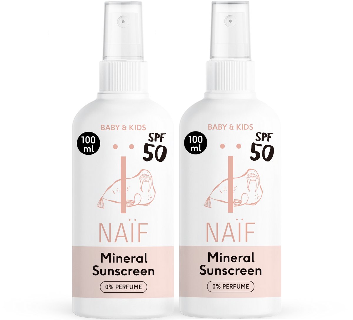 Naïf - Voordeelset Minerale Zonnebrand spray - SPF50 - 2x100ml