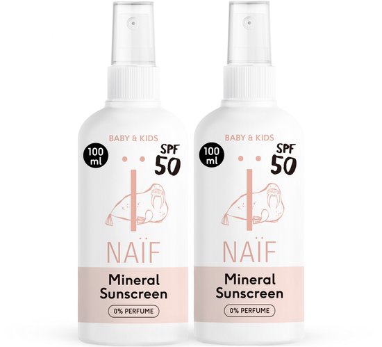 Naïf - Coffret Spray Crème solaire Minéral - Bébés et Enfants - 0% parfum - SPF 50 - 2x100 ml