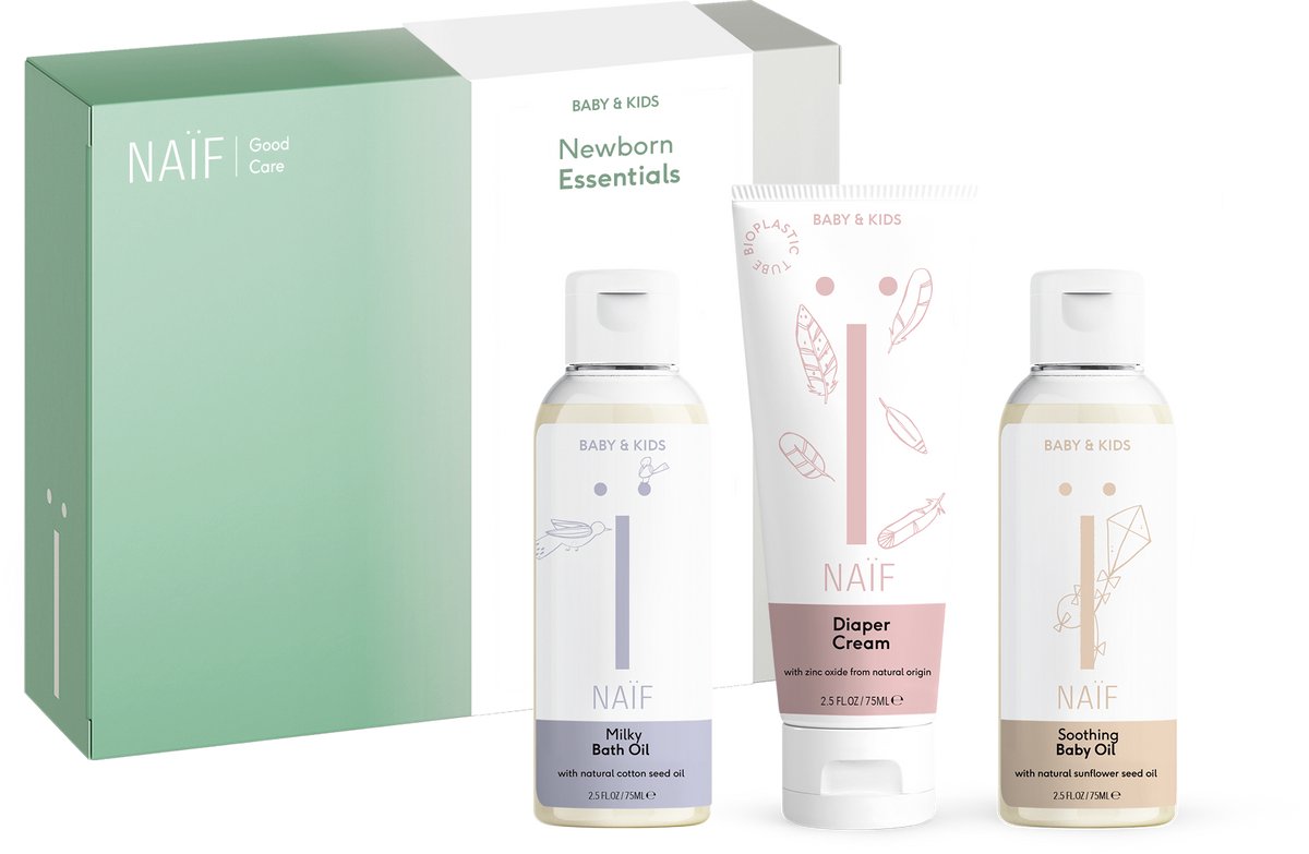 Goedkoopste Naïf Newborn Essentials Cadeauset - Voor Pasgeboren Baby's - Kraamcadeau - met Natuurlijke Ingrediënten