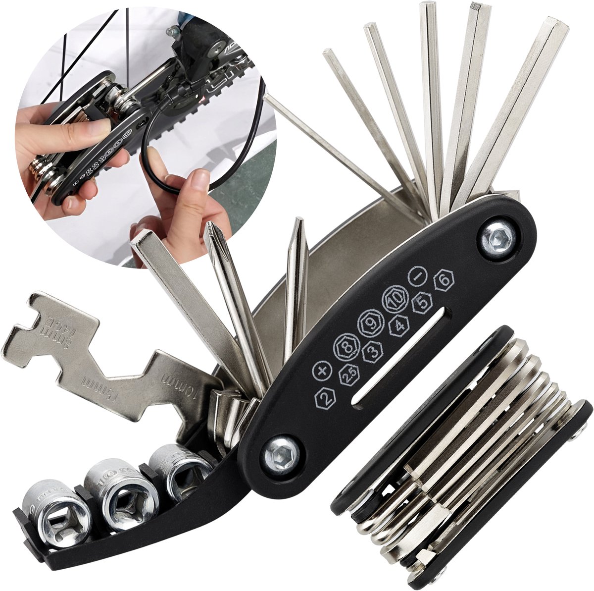 ER4 Fietsgereedschap 16-in-1 Set – Multi-tool Sleutelset voor Fietsreparaties