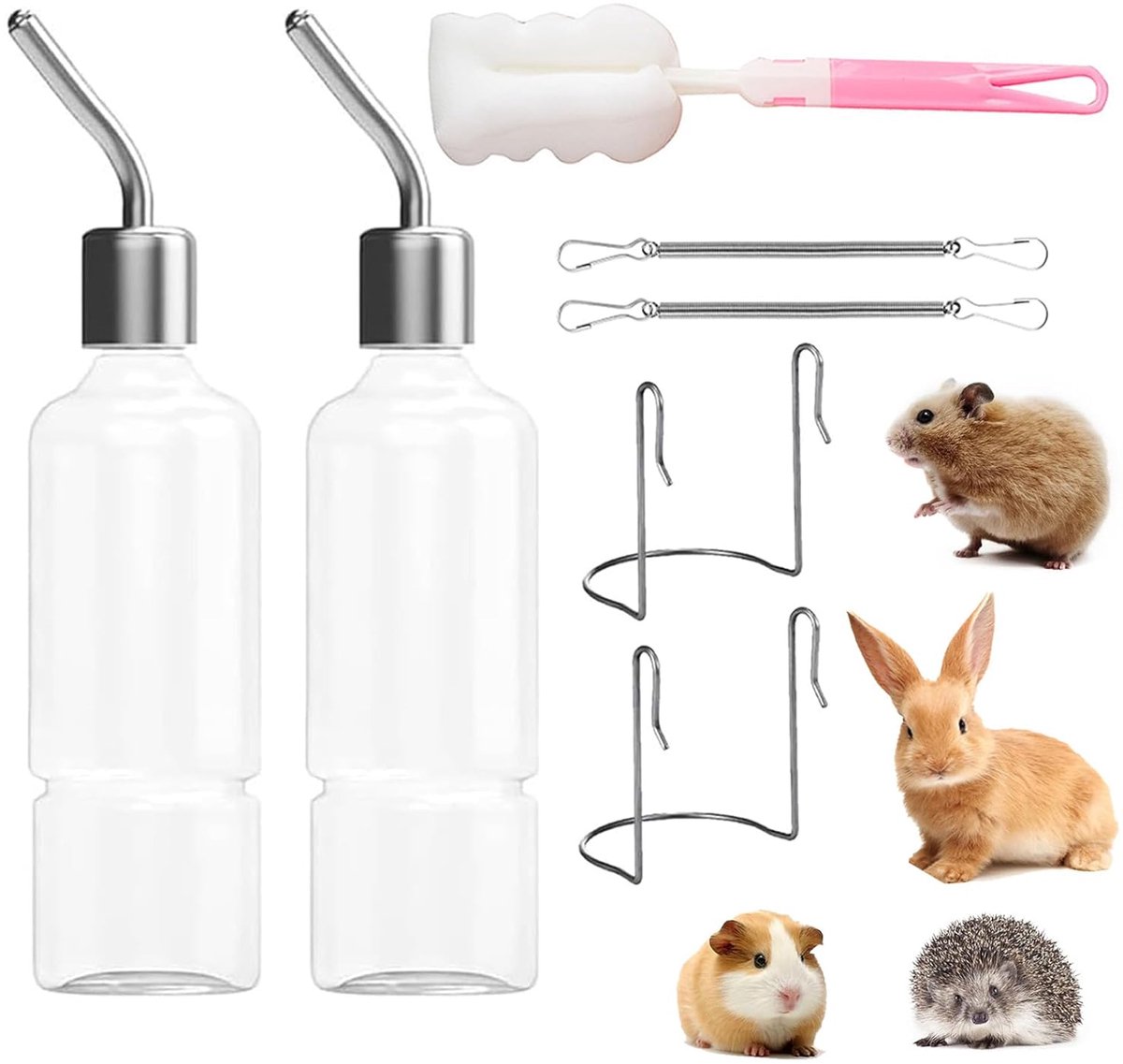 Hangende waterflessen voor huisdieren – Drinkfles voor konijnen en cavia’s – 2 stuks