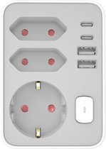 Technik Verdeelstekker met USB C en Schakelaar - 3-Voudig - 2x USB C - 2x USB A - Doorvoerstekker - Wit