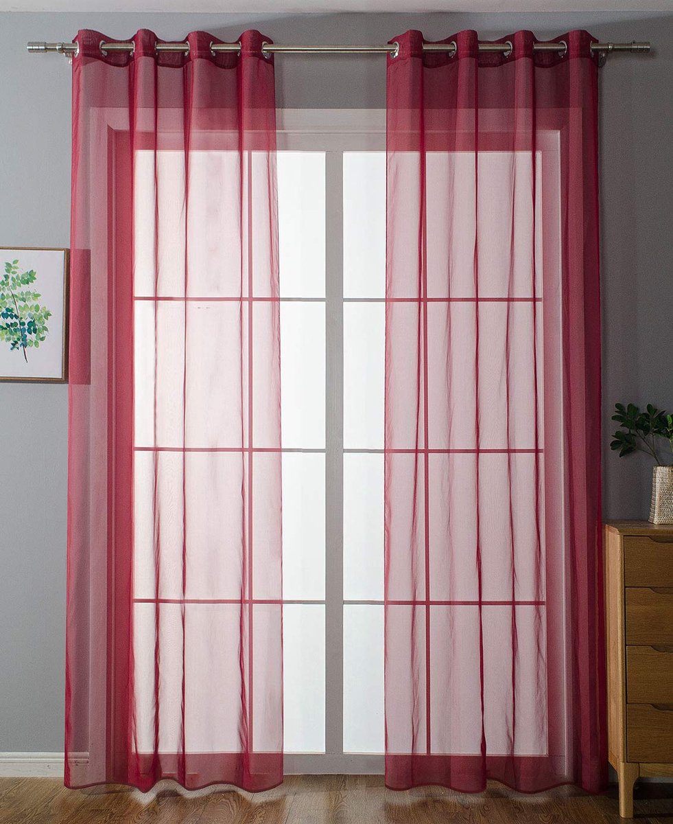 Ibenzoa® Transparante Vitrageset met Loodveter en Oogjes voor Woonkamer, Set van 2 Stuks