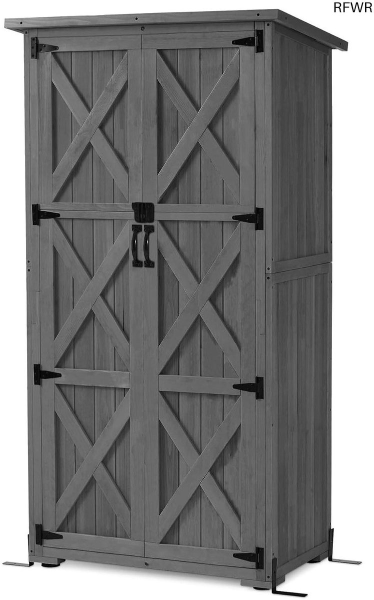 RFWR® Houten Tuinkast voor Buiten - Weerbestendige Opslag voor Tuingereedschap en Plantbenodigdheden - 55 x 90 x 169 cm