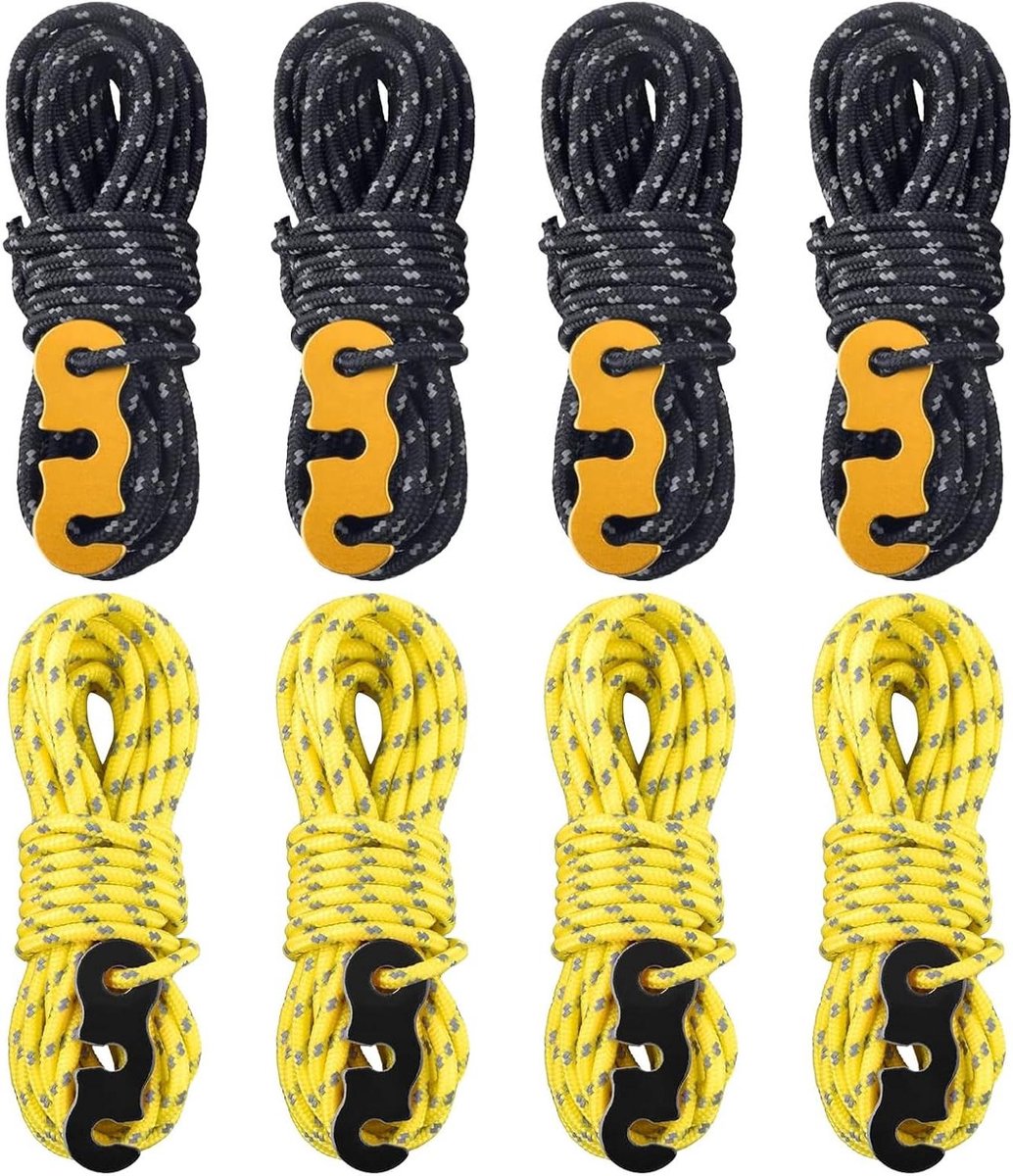 Allecto Plus - Reflecterend Touw: Set van 8 Stuks Hoogwaardige Nylon Touwspanners voor Camping en Outdoor Activiteiten