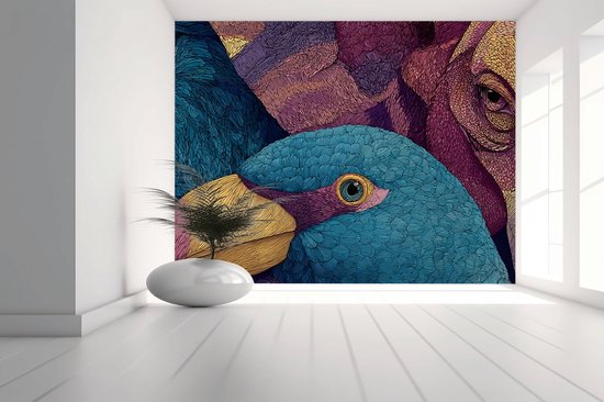 Peel & stick Fotobehang - Vibrant Wildlife Tapestry Wallpaper - 250x150 centimeter
