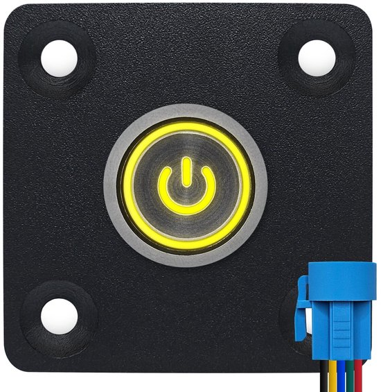 ProRide Pressostat métallique Panneau à encastrer 12V ON-OFF - 16mm - avec câble de connexion - 12V/24V - Indication LED Jaune