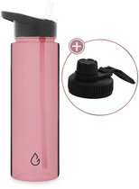 Wattamula - MOVE waterfles roze transparant 700 ml - dop met rietje en sportdop - drinkfles