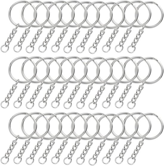 Lot De 100 Porte-clés De 25 Mm Avec Chaîne, Anneaux Fendus Pour