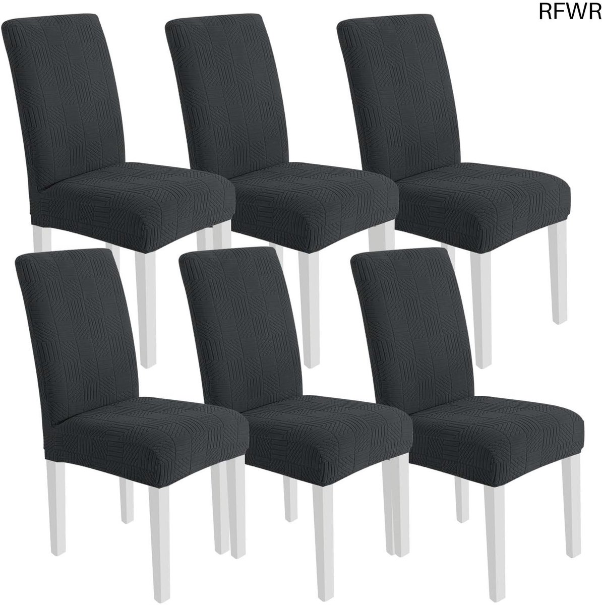 RFWR Universele Stretch Stoelhoezen voor Eetkamerstoelen - 6 Stuks Verwijderbare en Wasbare Kussenovertrekken - Donkergrijs
