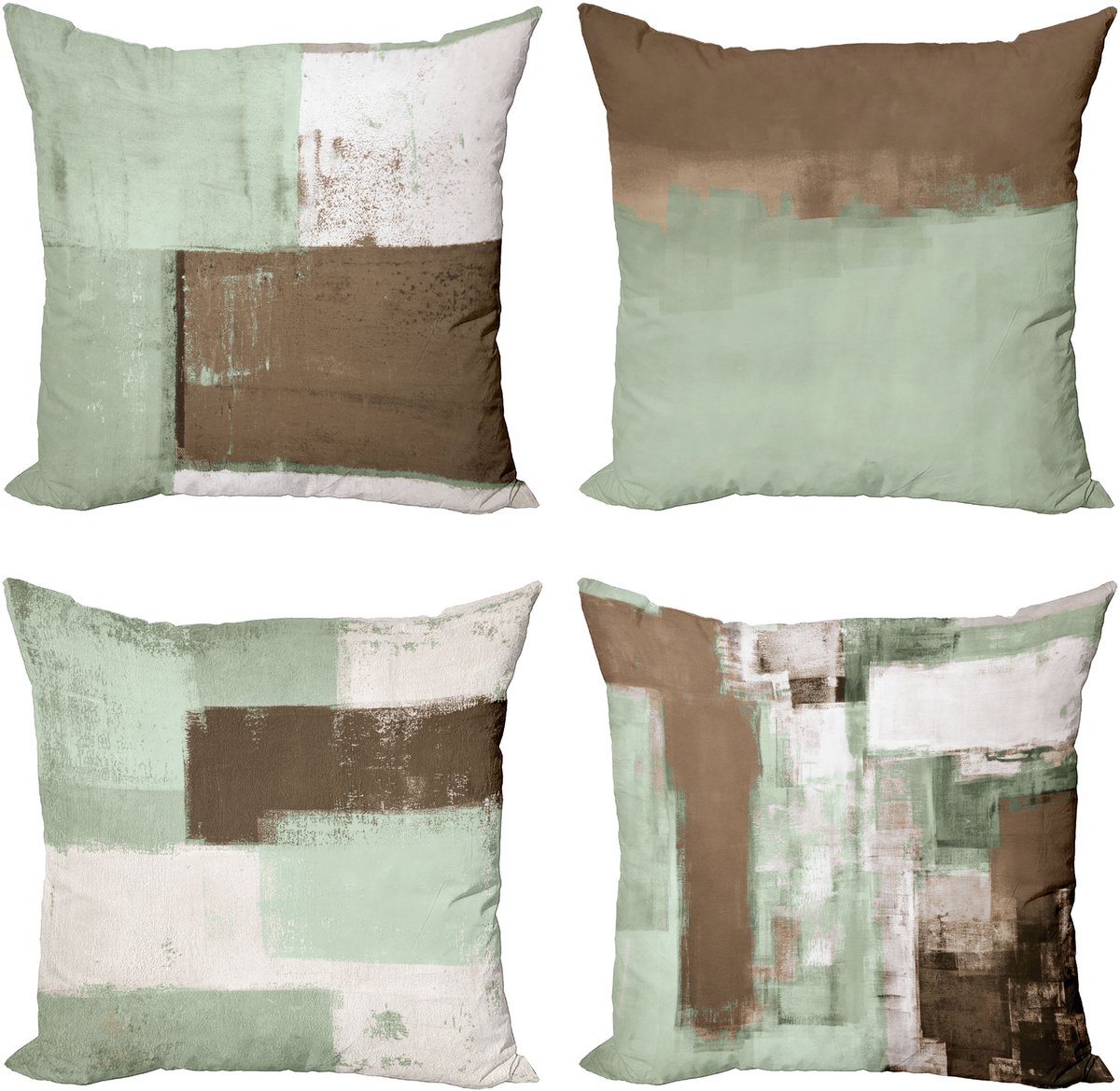 New Bed Grunge Abstracte en Moderne Stijl Borstelstreken Kussenhoes met sierkussen, 4-pack, modern accent, dubbelzijdig digitaal bedrukt, 50 cm x 50 cm Lichte Reseda Groen en Bruin
