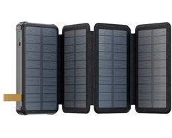 foto van Solar Powerbank 20.000mAh – 4 Zonnepanelen – Zonne-energie – Waterdicht – Draagbaar & Duurzaam – Snellader met dubbele USB & USB-C – Geschikt voor iPhone, Samsung – Outdoor & Noodpakket – Kamperen – Zaklamp – 3 in 1 – Quickprep