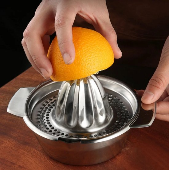 Premium Duurzame RVS Citruspers - Handmatige Citroen- en Limoenpers - Hoogwaardige Lemon Squeezer met Pittenfilter - Stevige Fruitpers / Handpers - Eenvoudig te Reinigen - Roestvrij Staal - Zilver van premium — afbeelding 3
