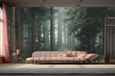 Peel & stick Fotobehang - Enchanting Misty Forest Escape - 250x150 centimeter