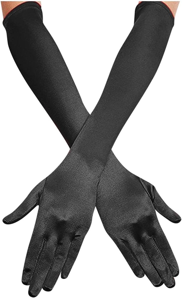 Allecto Plus - Satijnen dameshandschoenen voor ceremonie en feest in het zwart - Een maat