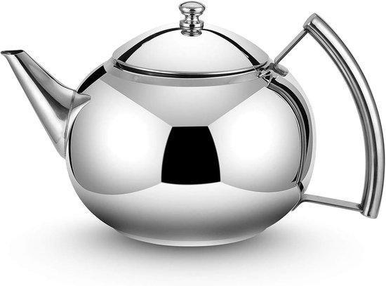 Theepot - Dubbelwandig Design - Roestvrijstalen Theepot Met Filter - Houdt Warmte Lang - 2 L - Voor Thuis En Kantoor - Zilver