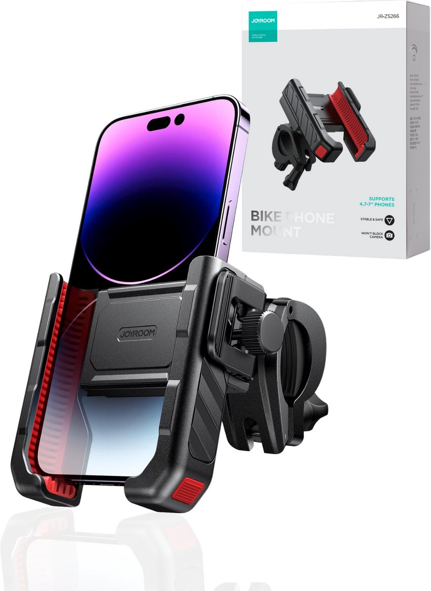 Joyroom Telefoonhouder Fiets & Motor – Universeel 4.7-7 inch – 360° Draaibaar – Schok- en Trillingsdemping – Zwart/Rood – Model JR-ZS266