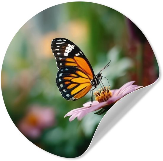 WallCircle® - Papier peint cercle 80x80 cm - Stickers muraux Fleurs roses - Papillon - Flou artistique - Cercle mural salon - Cercle mural chambre - Décoration murale autocollante - Accessoires de Décoration murale