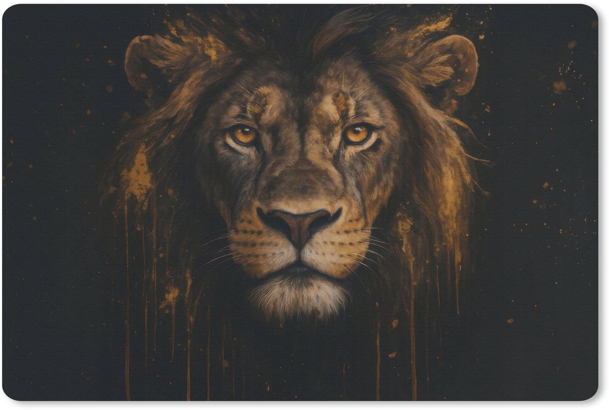 Muismat 27x18 cm - Mousepad Leeuw - Goud - Druppels - Muismatten