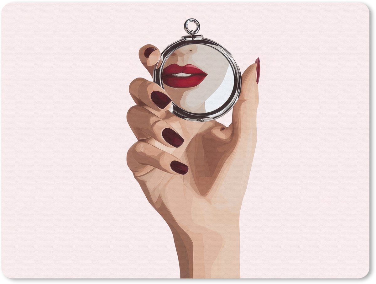 Muismat 23x19 cm - Mousepad Spiegel - Rode lippen - Muismatten