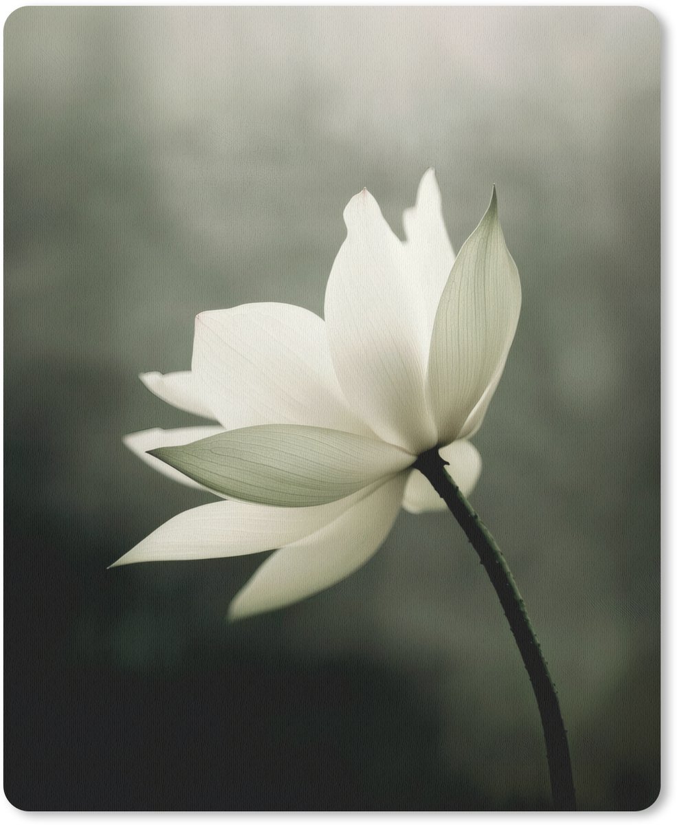 Muismat 19x23 cm - Mousepad Wit - Lotus - Donker - Bloem - Muismatten