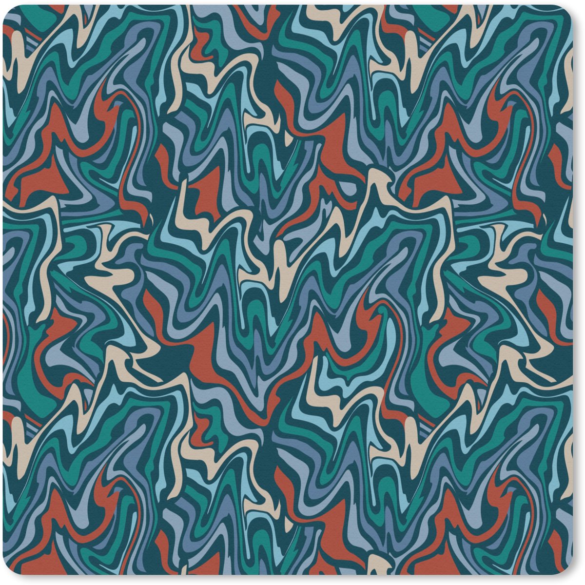 Muismat 30x30 cm - Mousepad Golven - Retro - Blauw - Patroon - Muismatten