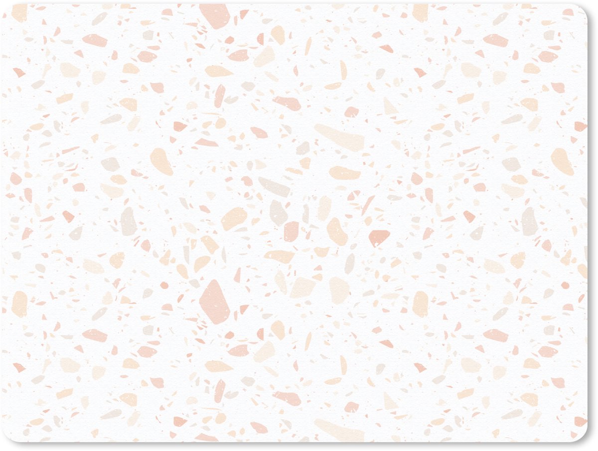Muismat 23x19 cm - Mousepad Terrazzo - Patroon - Wit - Perzik - Muismatten