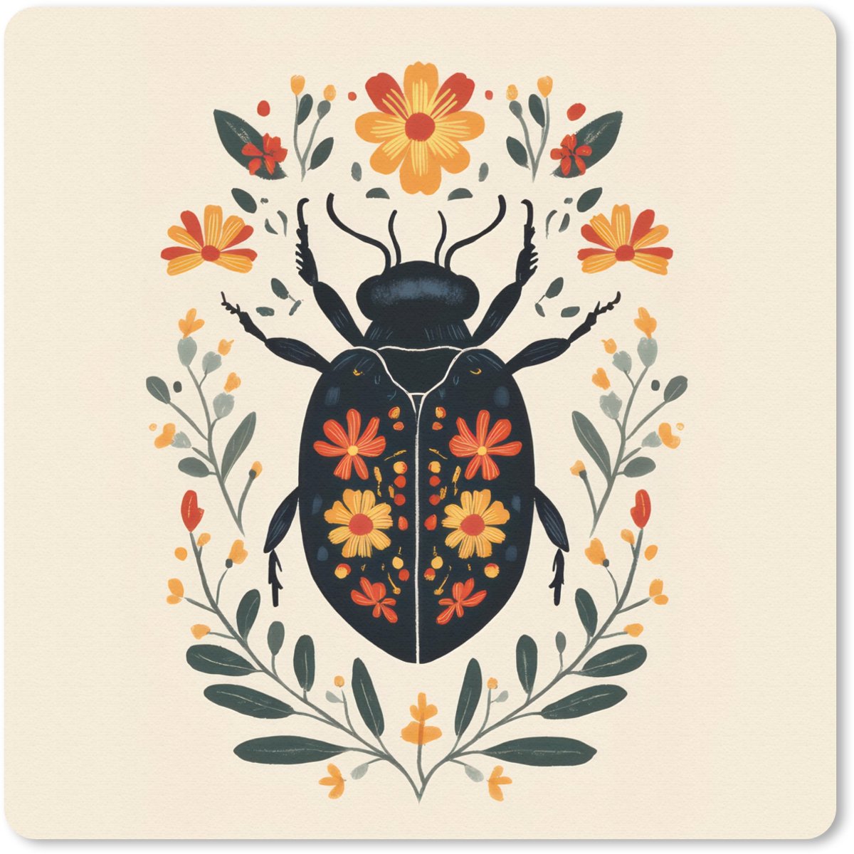 Muismat 30x30 cm - Mousepad Bloemen - Oranje - Planten - Sierlijk - Muismatten