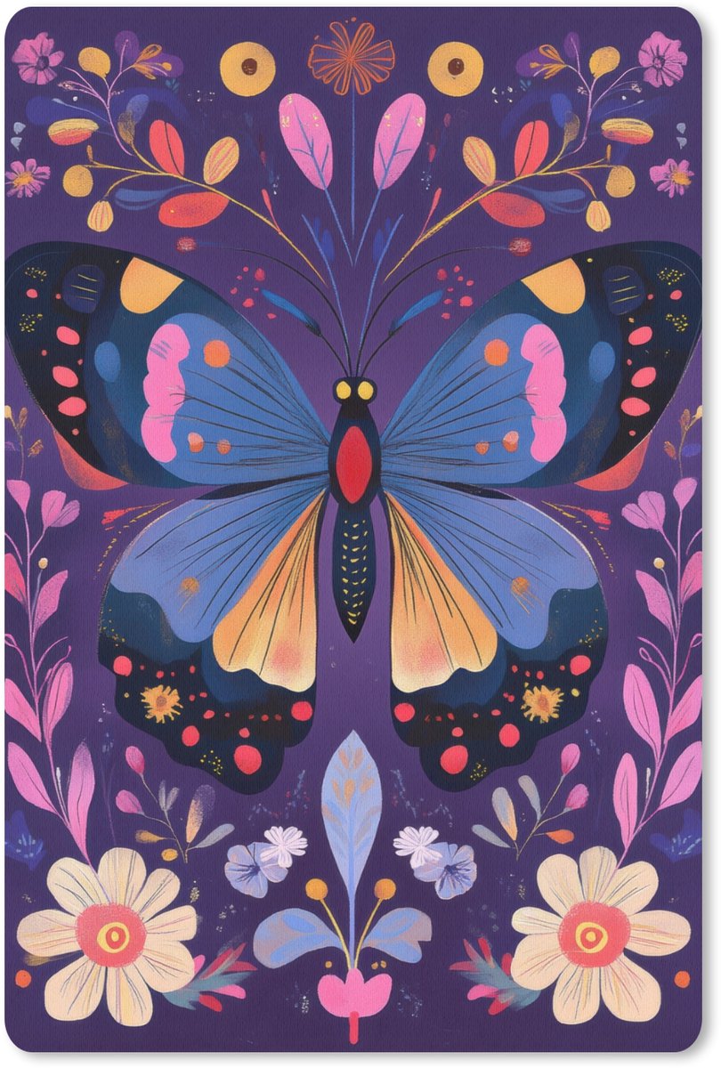 Muismat 18x27 cm - Mousepad Sierlijk - Bloemen - Vlinder - Paars - Muismatten