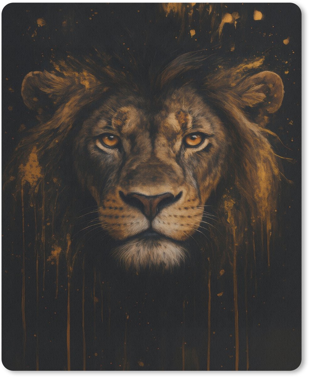 Muismat 19x23 cm - Mousepad Leeuw - Goud - Druppels - Muismatten