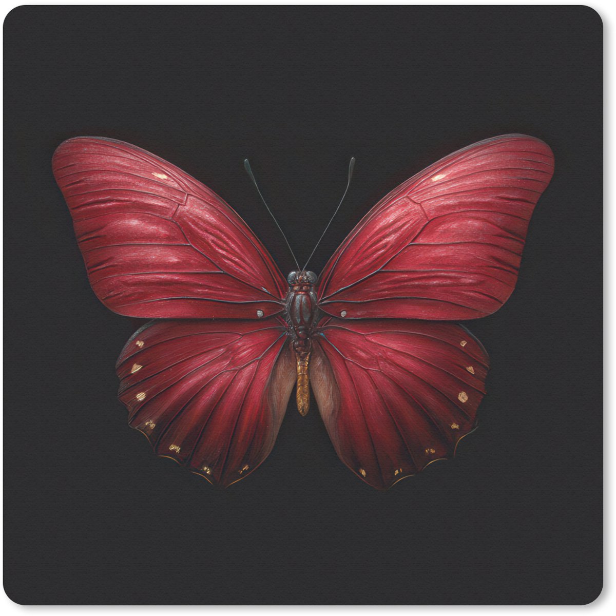 Muismat 20x20 cm - Mousepad Vlinder - Rood - Minimalistisch - Muismatten
