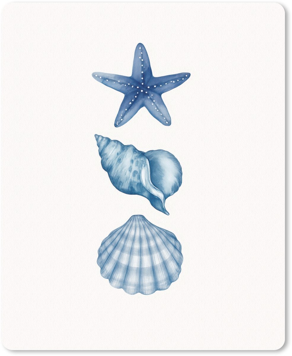 Muismat 19x23 cm - Mousepad Zeester - Schelpen - Blauw - Muismatten