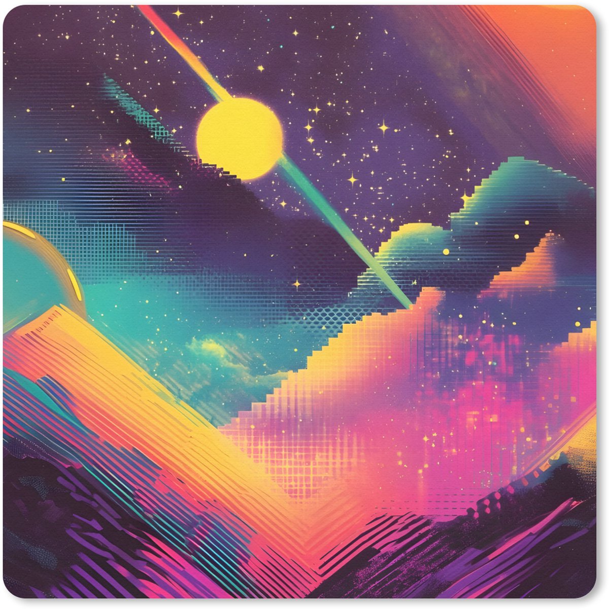 Muismat 30x30 cm - Mousepad Sterren - Bergen - Kleurrijk - Muismatten