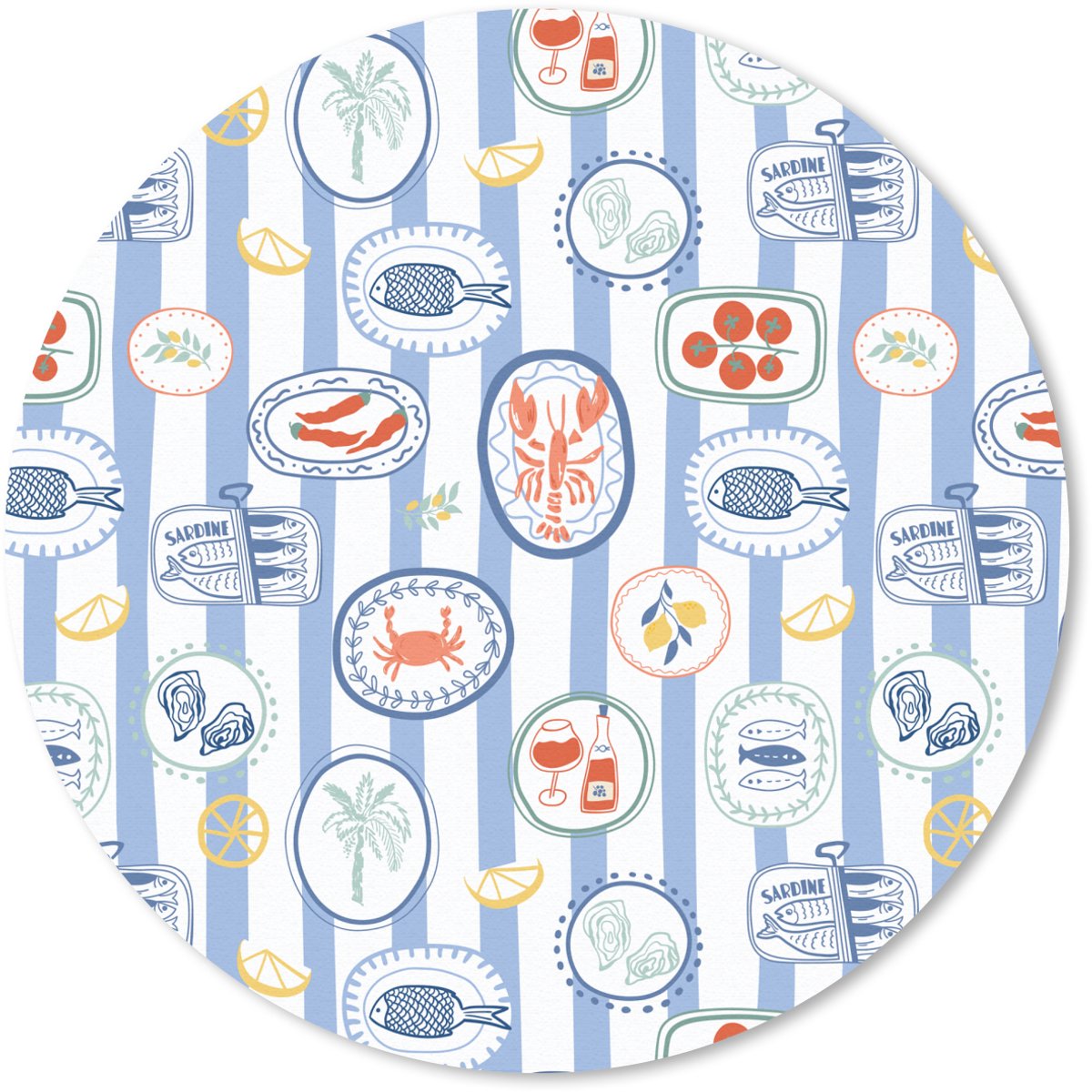 Muismat rond 20x20 cm - Mousepad Zee - Sfeer - Kreeft - Oester - Ronde muismatten