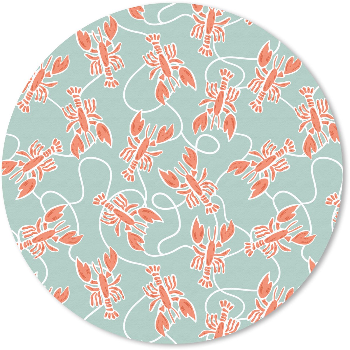 Muismat rond 50x50 cm - Mousepad Zee - Kreeft - Groen - Oranje - Ronde muismatten